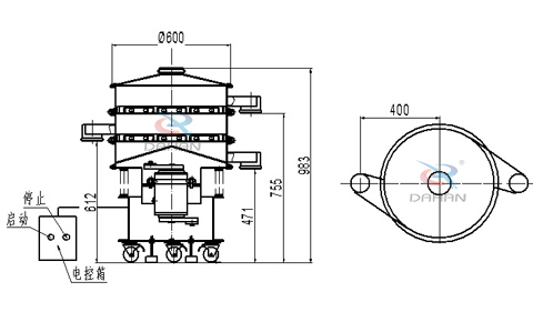 600兩層移動(dòng)式不銹鋼旋振篩結(jié)構(gòu)圖